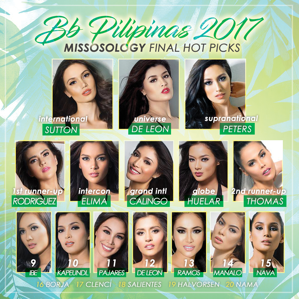 Bb Pilipinas 2017 Final Hot Picks by Missosology