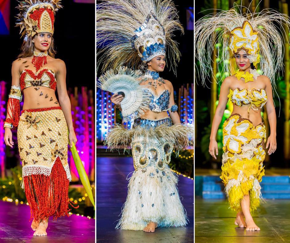  Miss Cook Islands 2017 Alanna Smith, Miss Earth Cook Islands 2017 Mona Taio, and Miss International Cook Islands 2017 Silas Tuaputa