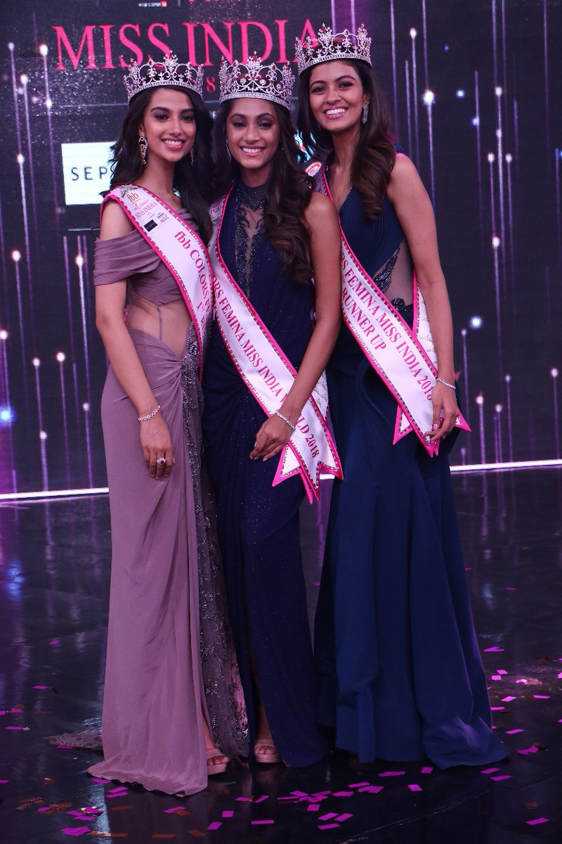 Anukreethy Vas (center) wins the Femina Miss India 2018 title