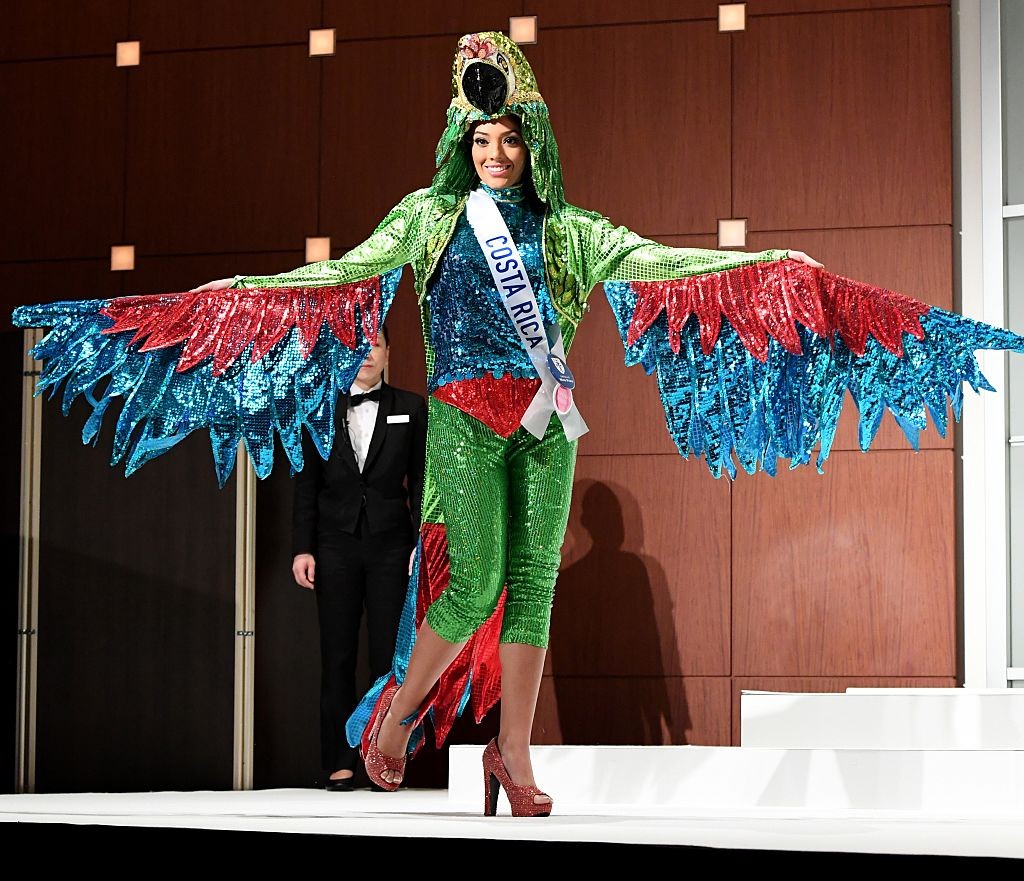 Miss Costa Rica Raquel Guevara poses in her national costume during the opening press preview of 2016 Miss International Beauty Pageant in Tokyo on October 11, 2016.Seventy women will compete in the final in Tokyo on October 27. / AFP / TOSHIFUMI KITAMURA        (Photo credit should read TOSHIFUMI KITAMURA/AFP/Getty Images)