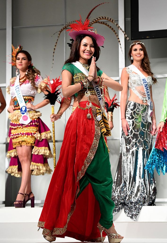 Miss India Rewati Chetri displays her national costume during the opening press preview of 2016 Miss International Beauty Pageant in Tokyo on October 11, 2016.Seventy women will compete in the final in Tokyo on October 27. / AFP / TOSHIFUMI KITAMURA        (Photo credit should read TOSHIFUMI KITAMURA/AFP/Getty Images)