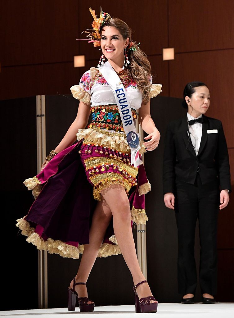 Miss Ecuador Ivanna Abad displays her national costume during the opening press preview of 2016 Miss International Beauty Pageant in Tokyo on October 11, 2016.Seventy women will compete in the final in Tokyo on October 27. / AFP / TOSHIFUMI KITAMURA        (Photo credit should read TOSHIFUMI KITAMURA/AFP/Getty Images)
