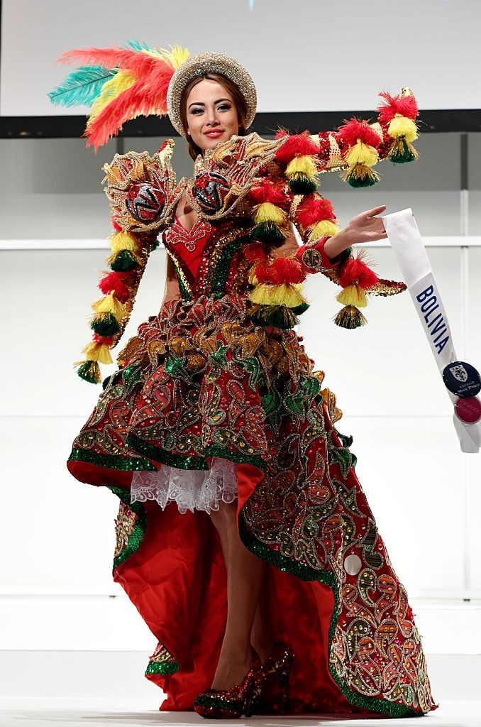Miss Bolivia Katherine Anazgo Orozco displays her national costume during the opening press preview of 2016 Miss International Beauty Pageant in Tokyo on October 11, 2016.Seventy women will compete in the final in Tokyo on October 27. / AFP / TOSHIFUMI KITAMURA        (Photo credit should read TOSHIFUMI KITAMURA/AFP/Getty Images)