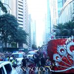 A massive float carries Miss Universe 2018 Catriona Gray through the Ayala Avenue in the Philippine's financial district of Makati