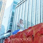 A massive float carries Miss Universe 2018 Catriona Gray through the Ayala Avenue in the Philippine's financial district of Makati